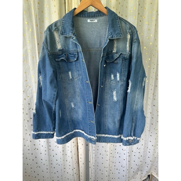 Zeagoo Women's Distressed Frayed Boyfriend Oversized Loose Trucker Denim Jacket - Picture 4 of 8